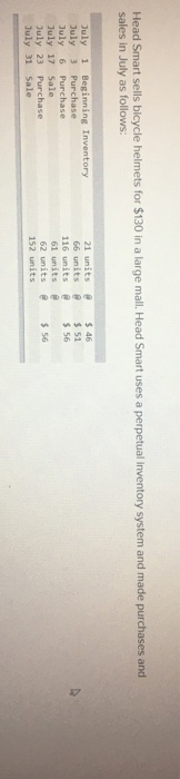 Head Smart uses a perpetual inventory system and made purchases and sales