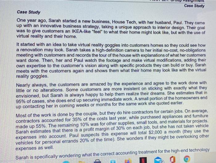  Case Study Case Study One year ago, Sarah started a new