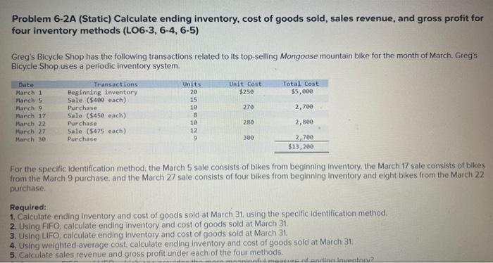  help with homework required 1-7 for this problem Problem 6-2A (Static)