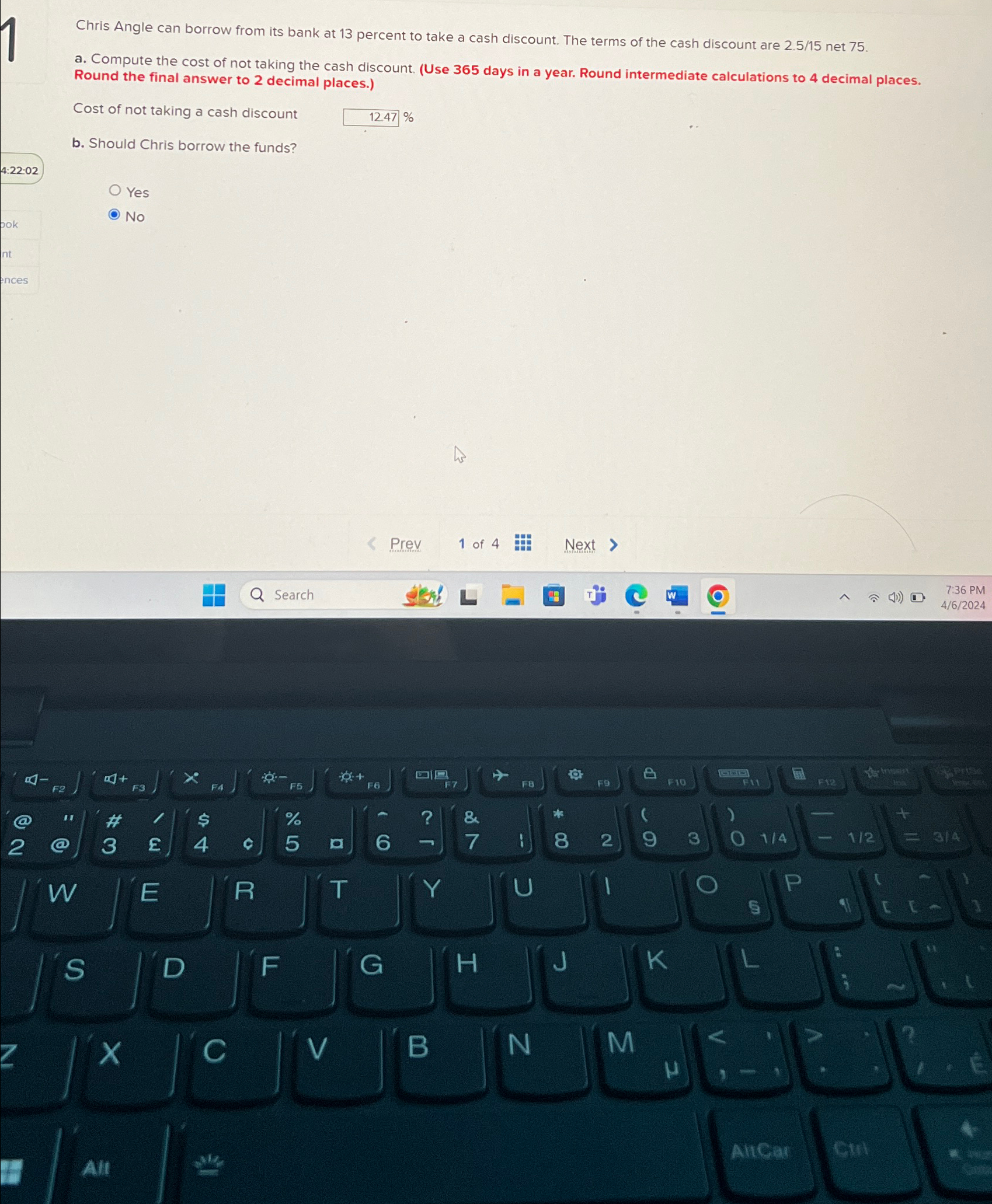  Chris Angle can borrow from its bank at 13 percent to