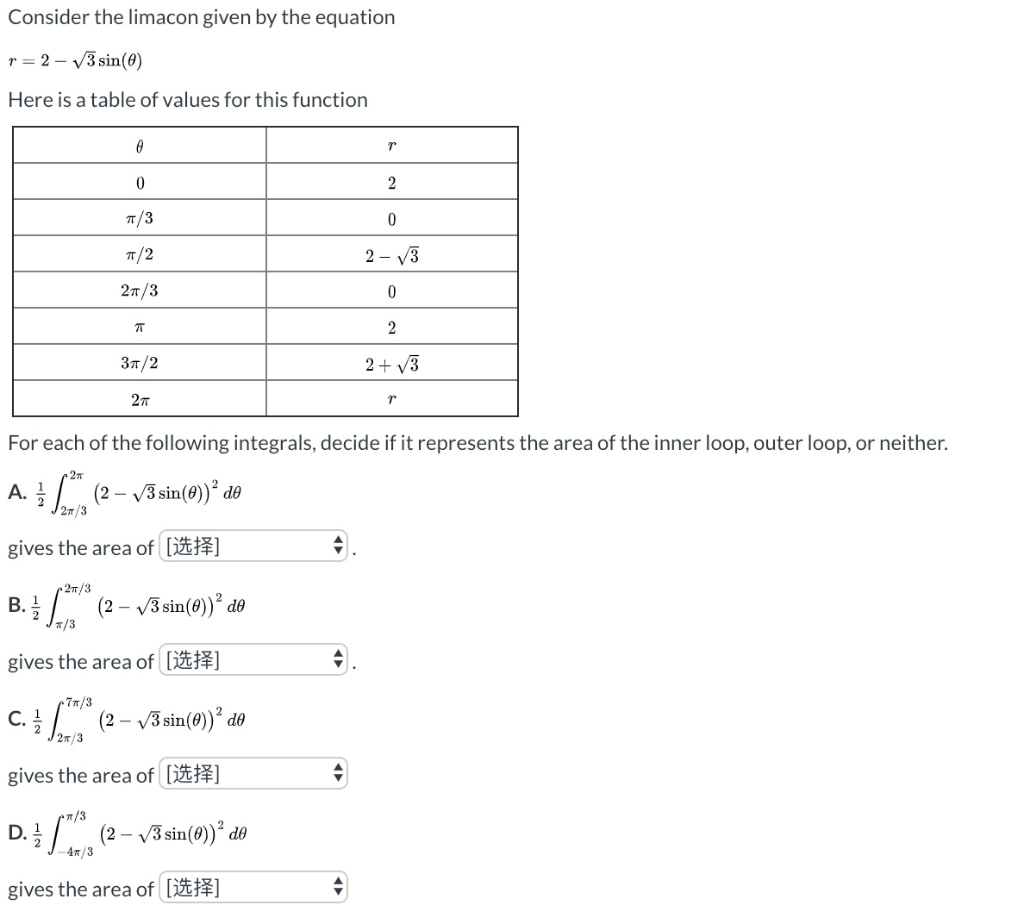  Consider the limacon given by the equation r=2- 3 sin(0) Here