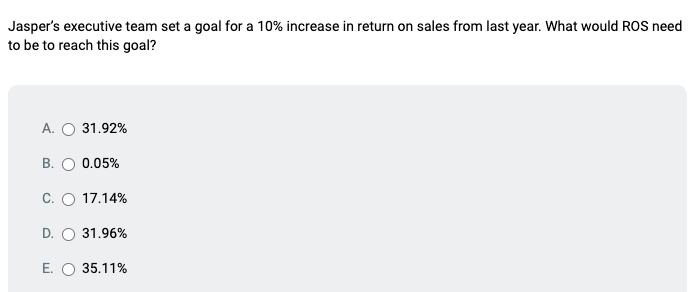 Jasper's executive team set a goal for a 10% increase in