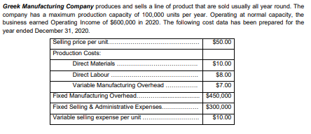 a) Using the equation method, calculate the normal capacity of the