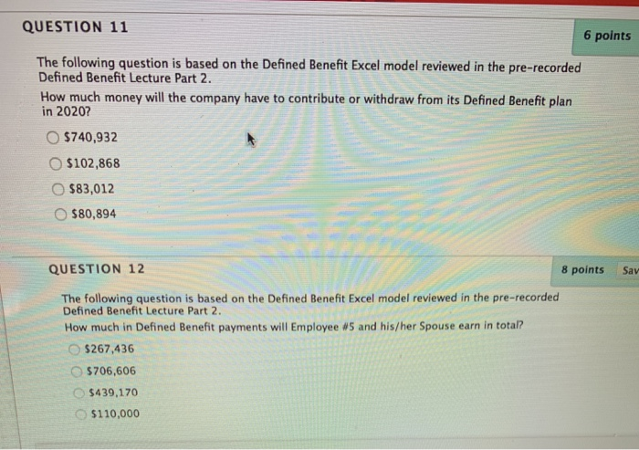 Excel model reviewed in the pre-recorded Defined Benefit Lecture Part 2 How