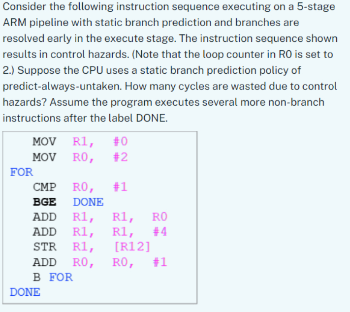  Consider the following instruction sequence executing on a 5-stage ARM pipeline