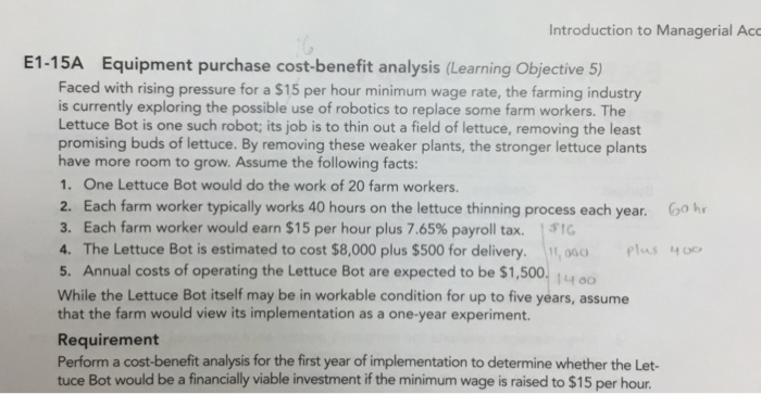  ntroduction to Managerial Acc E1-15A Equipment purchase cost-benefit analysis (Learning Objective