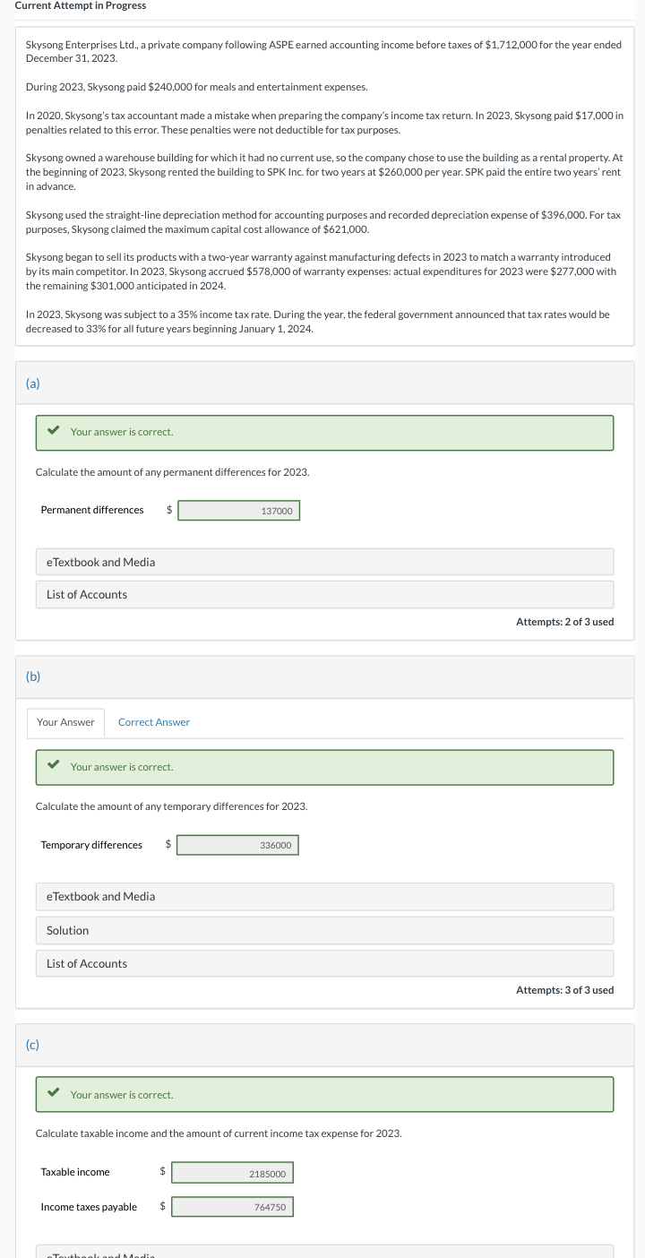  (d) Your answer is correct. Record current income tax for 2023.(Credit