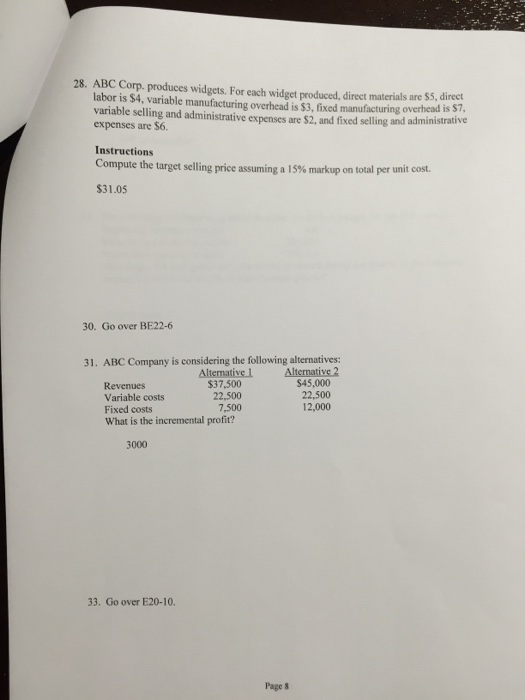  Please show the steps/work for question 31 ABC Corp. produces widgets
