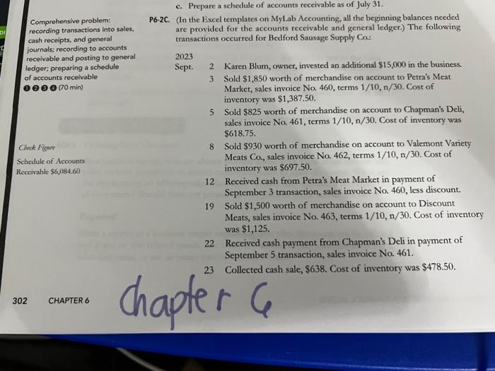  Comprehensive problem: P6-2C. (In the Excel templates on MyL Lab Accounting,