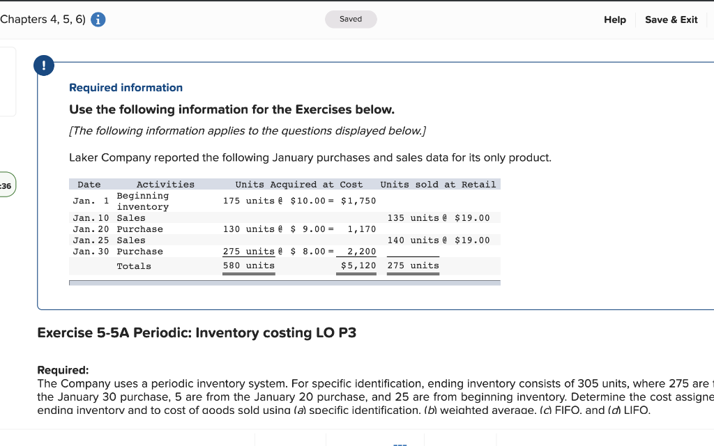 Chapters 4, 5, 6) Saved Help Save & Exit Required information
