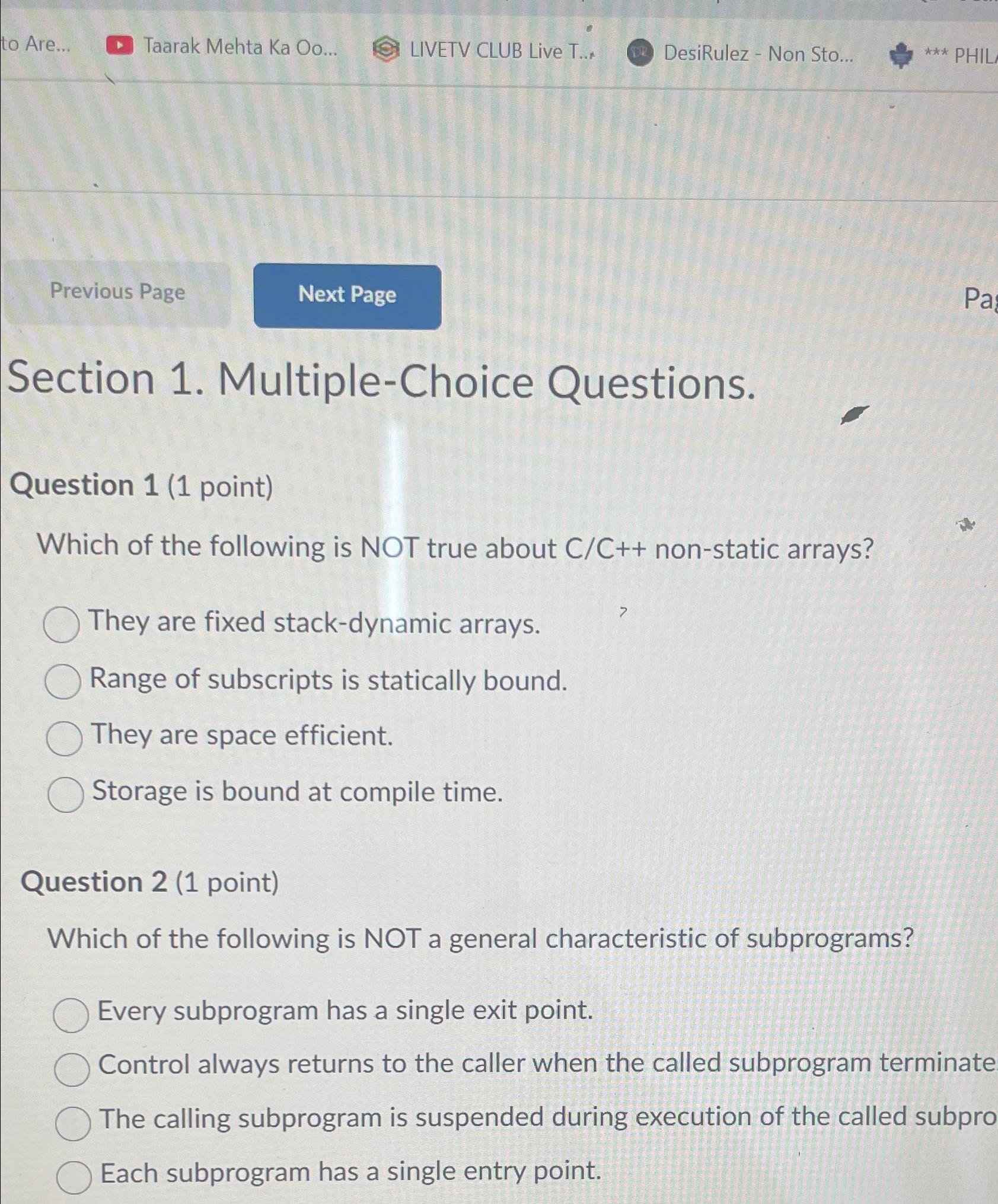  Section 1. Multiple-Choice Questions. Question 1(1 point) Which of the following