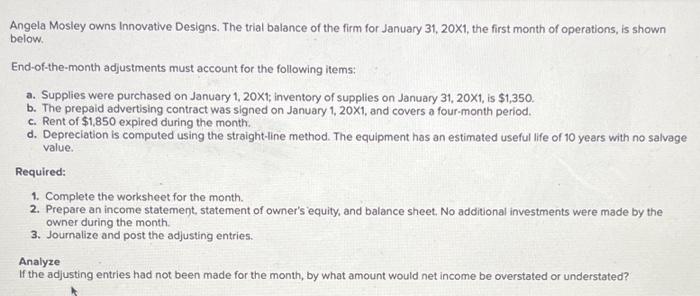  Problem 5.4A (Static) Preparing a worksheet and financial statements, journalizing adjusting
