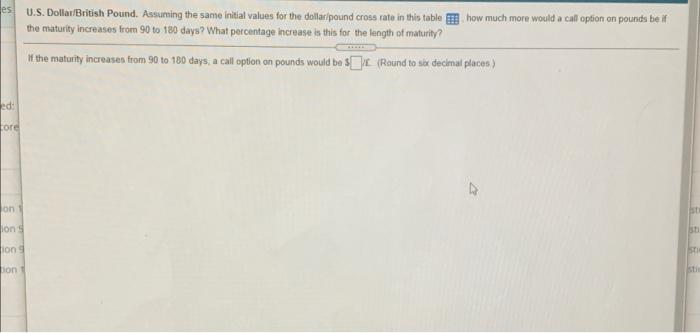  please answer es U.S. Dollar/British Pound. Assuming the same initial values