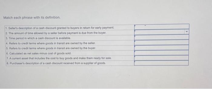  Match each phrase with its definition