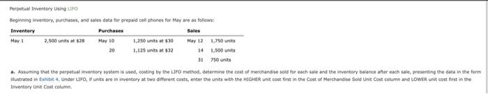  Perpetual Inventory Using HFO Beginning imventory. purchases, and sales data for