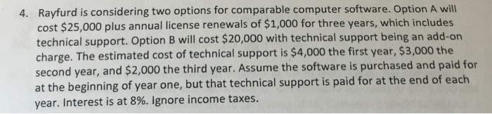 Rayfurd is considering two options for comparable computer software. Option A