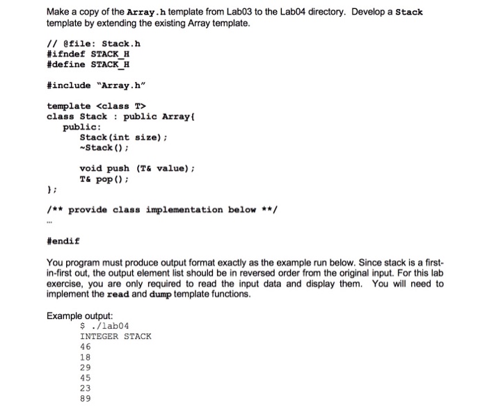  C++ Array.h file Make a copy of the Array.h template from
