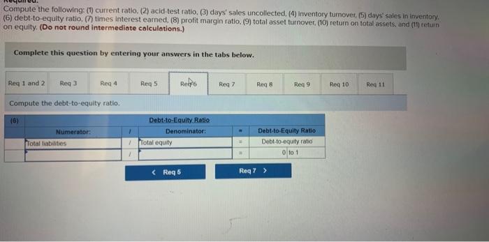 days' sales uncollected, (4) inventory turnover. (5) days' sates in inventory, (6)