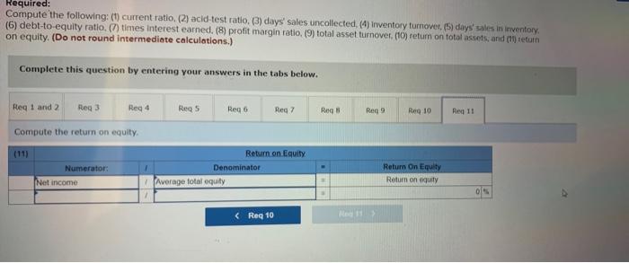 Compute the following: (1) current ratio. (2) acid-test ratio, (3) days' sates
