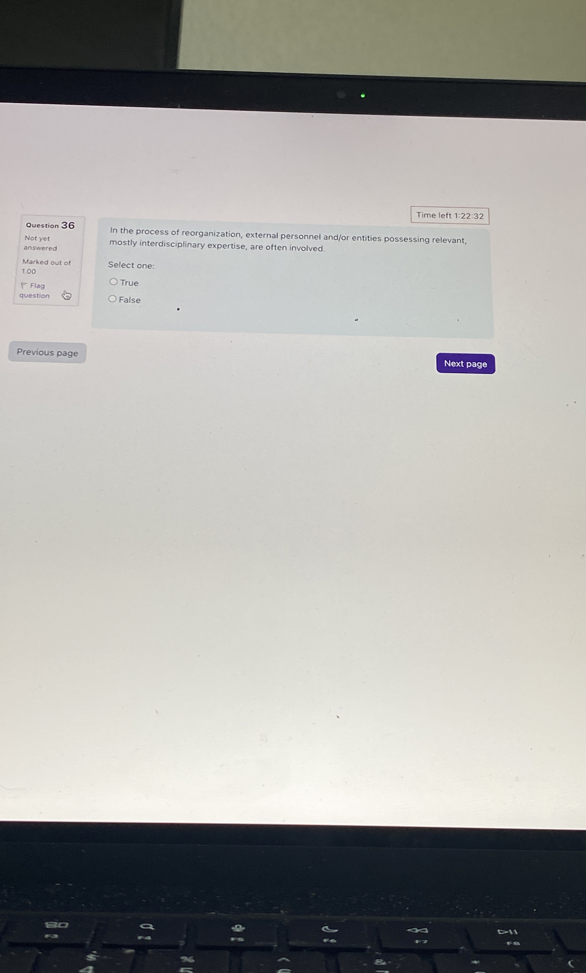  Time left 1:22:32 Question 36 Not yet answered Marked out of