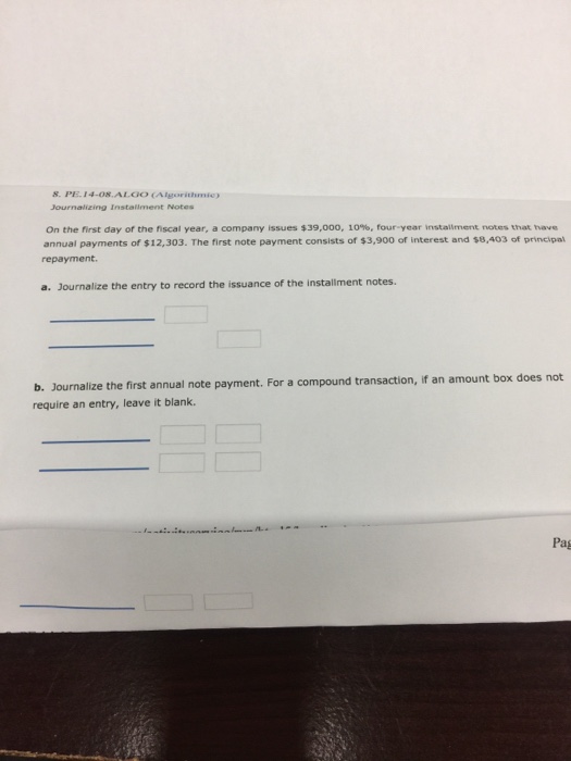  S. PE.14-08.ALOO (Algorithmicy Journalizing Installment Notes On the first day or