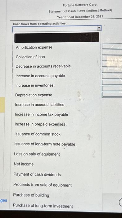 view the iransaction data.) Requirement 1. Prepare Fortune's statement of cash flows