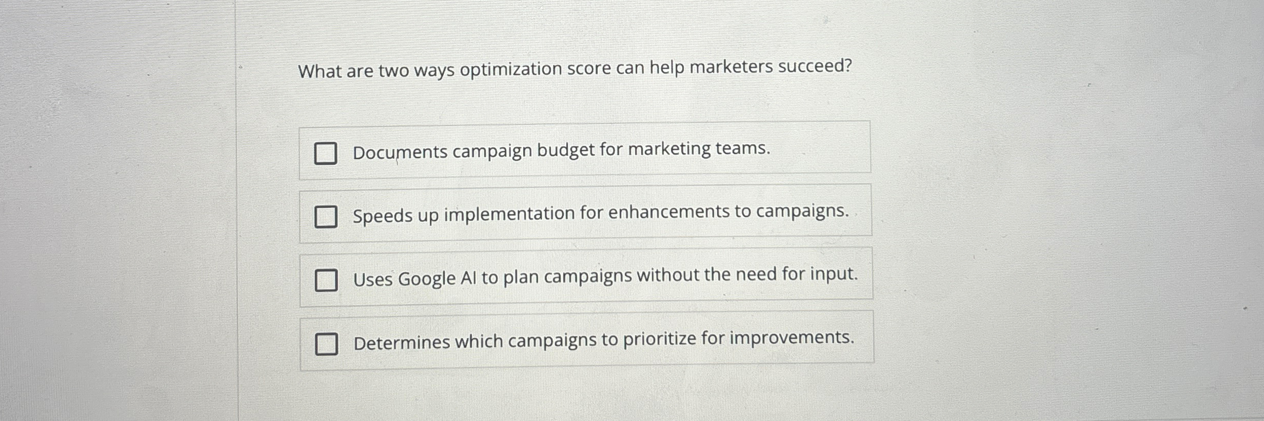  What are two ways optimization score can help marketers succeed? Documents