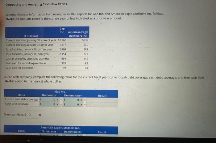  Computing and Analyzing Cash Flow Ratios Selected financial information from recent