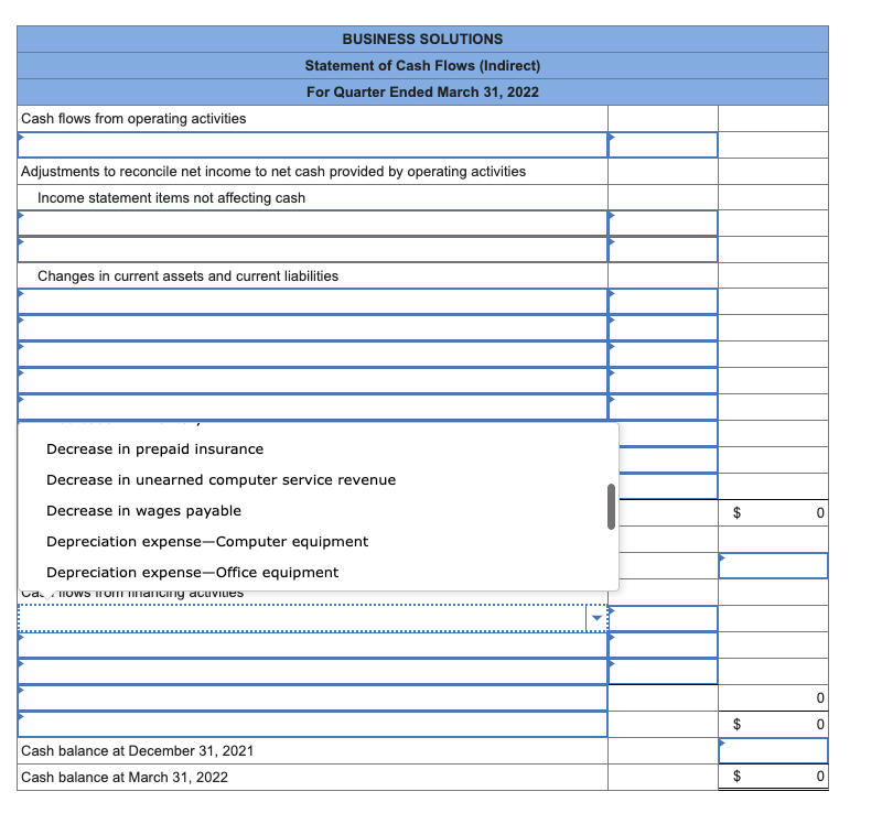 of Business Solutions, decides to prepare a statement of cash flows for