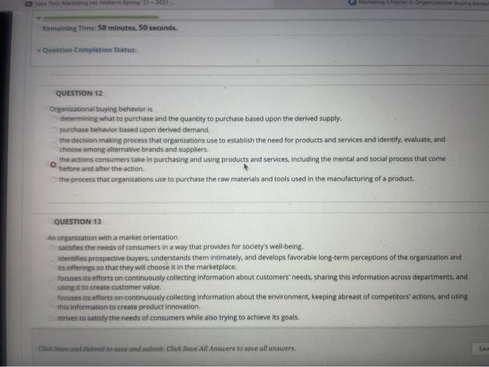  Remaining Time: 58 minutes, 50 seconds. Question Completion Status: QUESTION 12