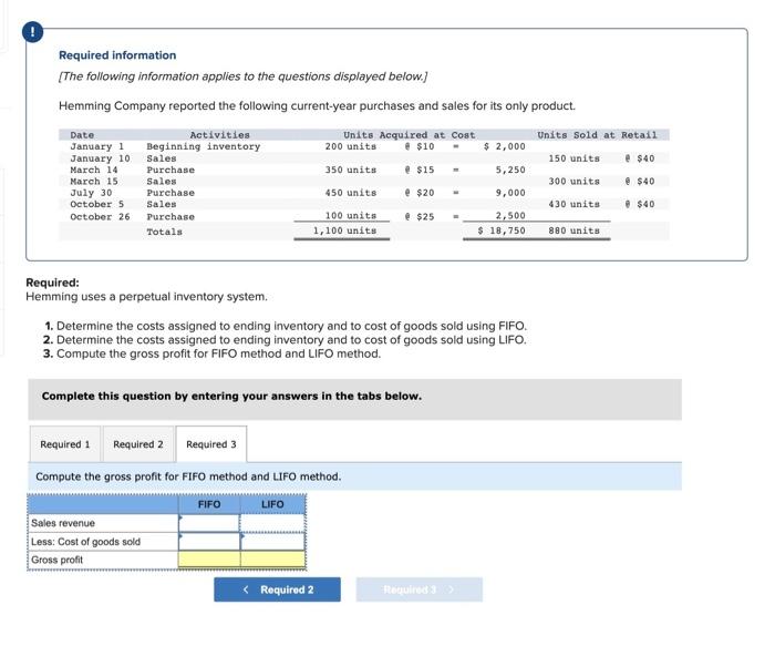 perpetual inventory system. 1. Determine the costs assigned to ending inventory and