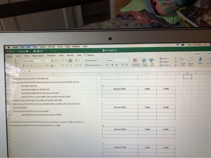  Mon 2:24 PM Excel Fle Edit View Insert Format Tools Data