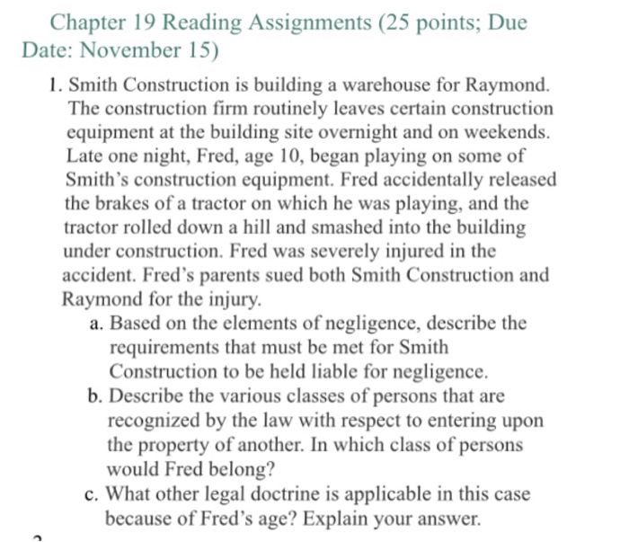  Smith Construction is building a warehouse for Raymond. The construction firm
