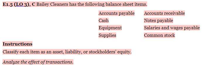 Please help me for details:. E1.5 (LO3), C Bailey Cleaners has the