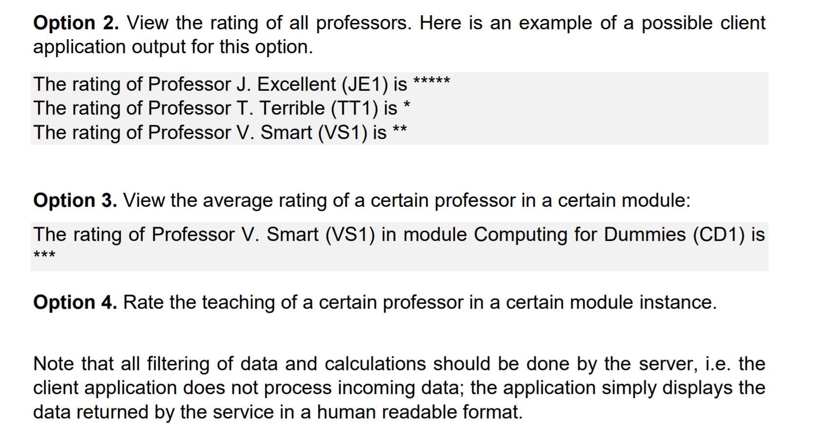 the teaching of professors in various modules on a scale from 1