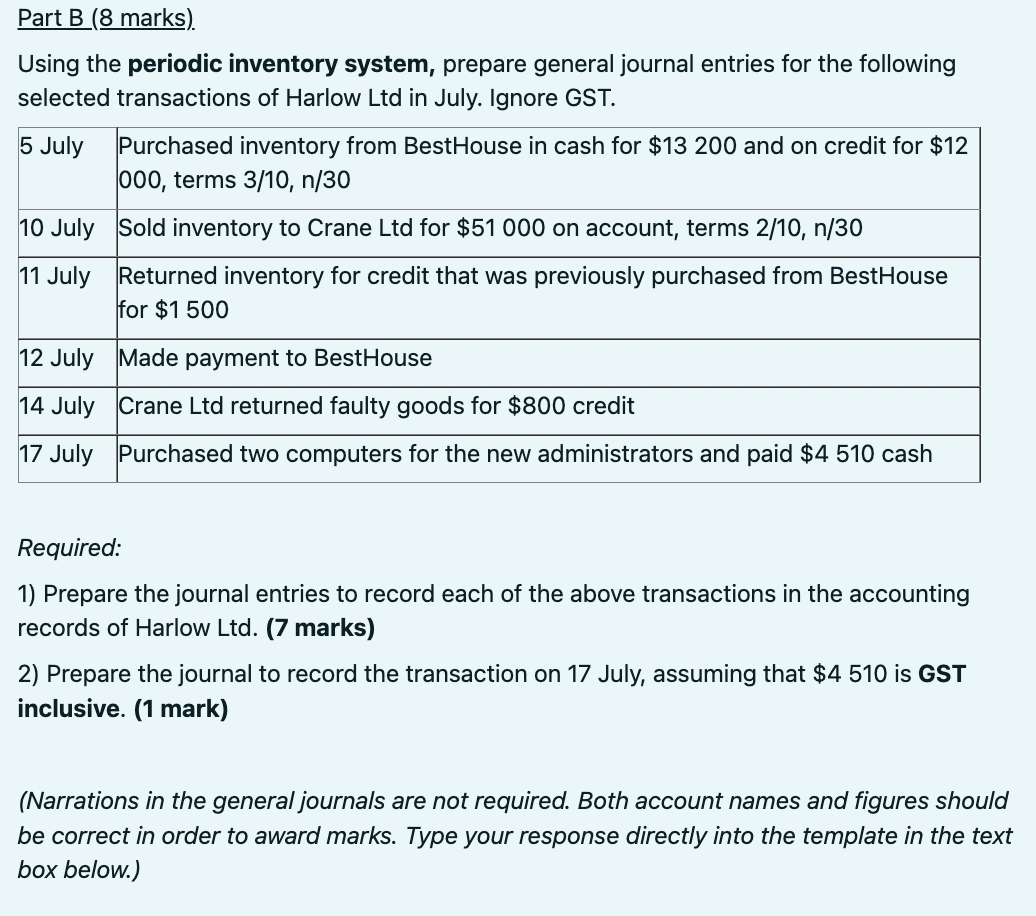 Using the periodic inventory system, prepare general journal entries for the