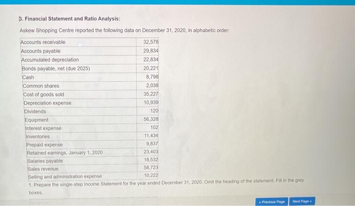  B. Financial Statement and Ratio Analysis: Askew Shopping Centre reported the