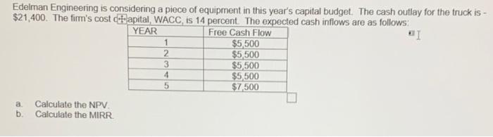 please note year 5 is $7,500 Edelman Engineering is considering a piece