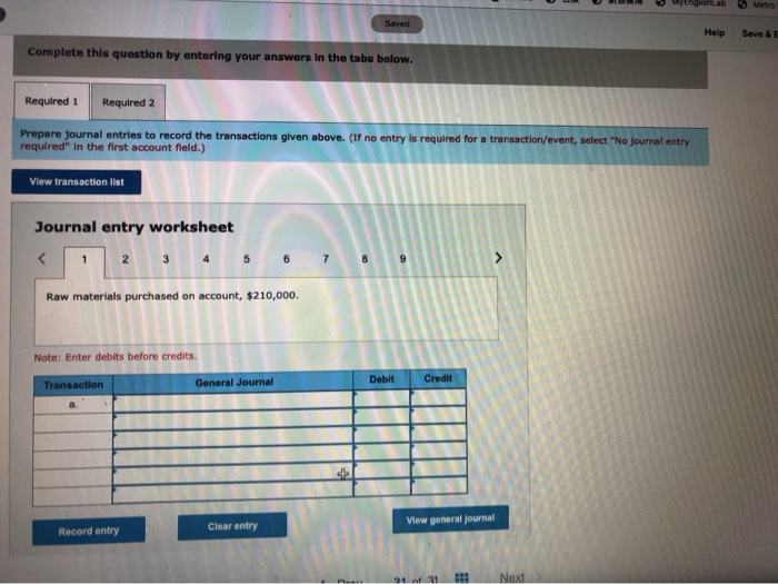 Exte The Polaris Company uses a job-order costing system. The following transactions