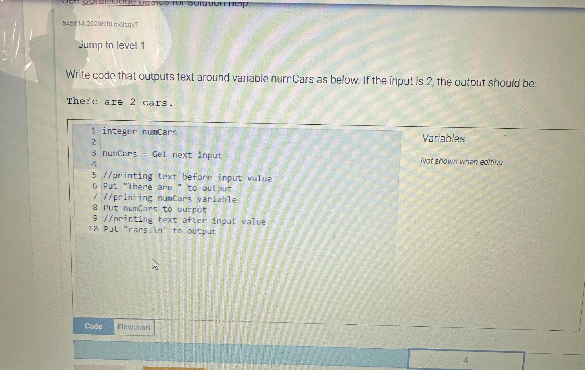  545614.2628638.93zqy7 Jump to level 1 Write code that outputs text around