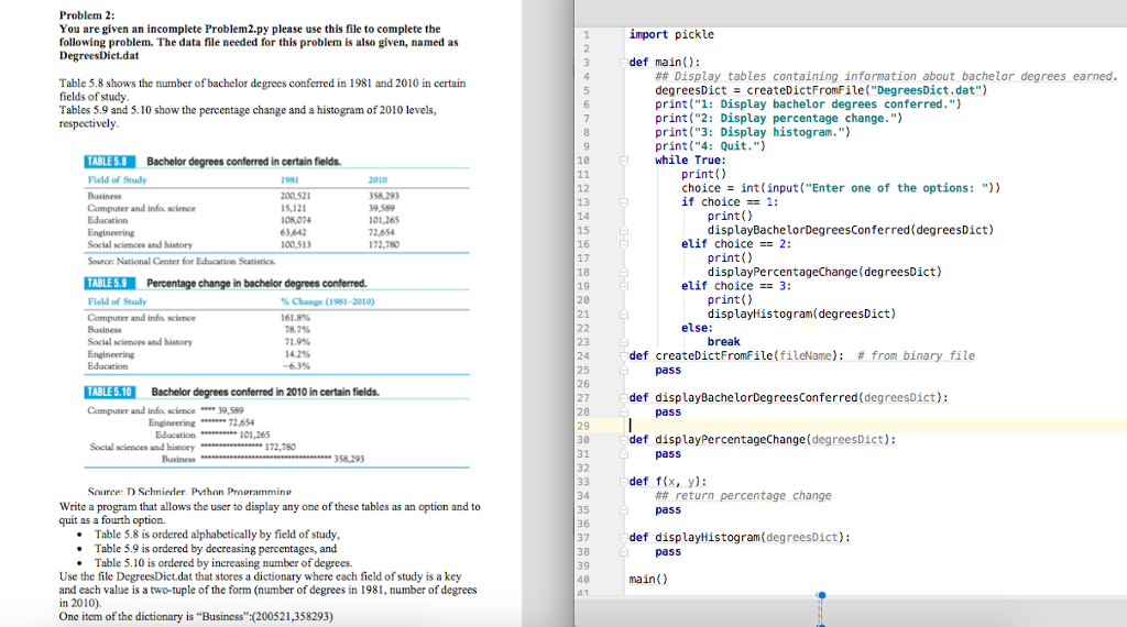  Problem 2: You are given an incomplete Problem2.py please use this