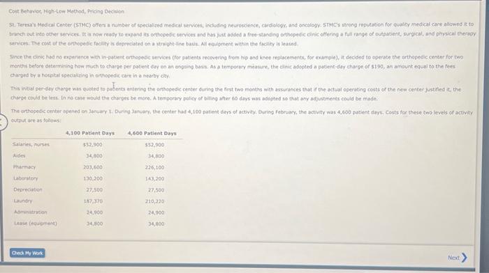  eBook Question Content Area Cost Behavior, High-Low Method, Pricing Decision St.