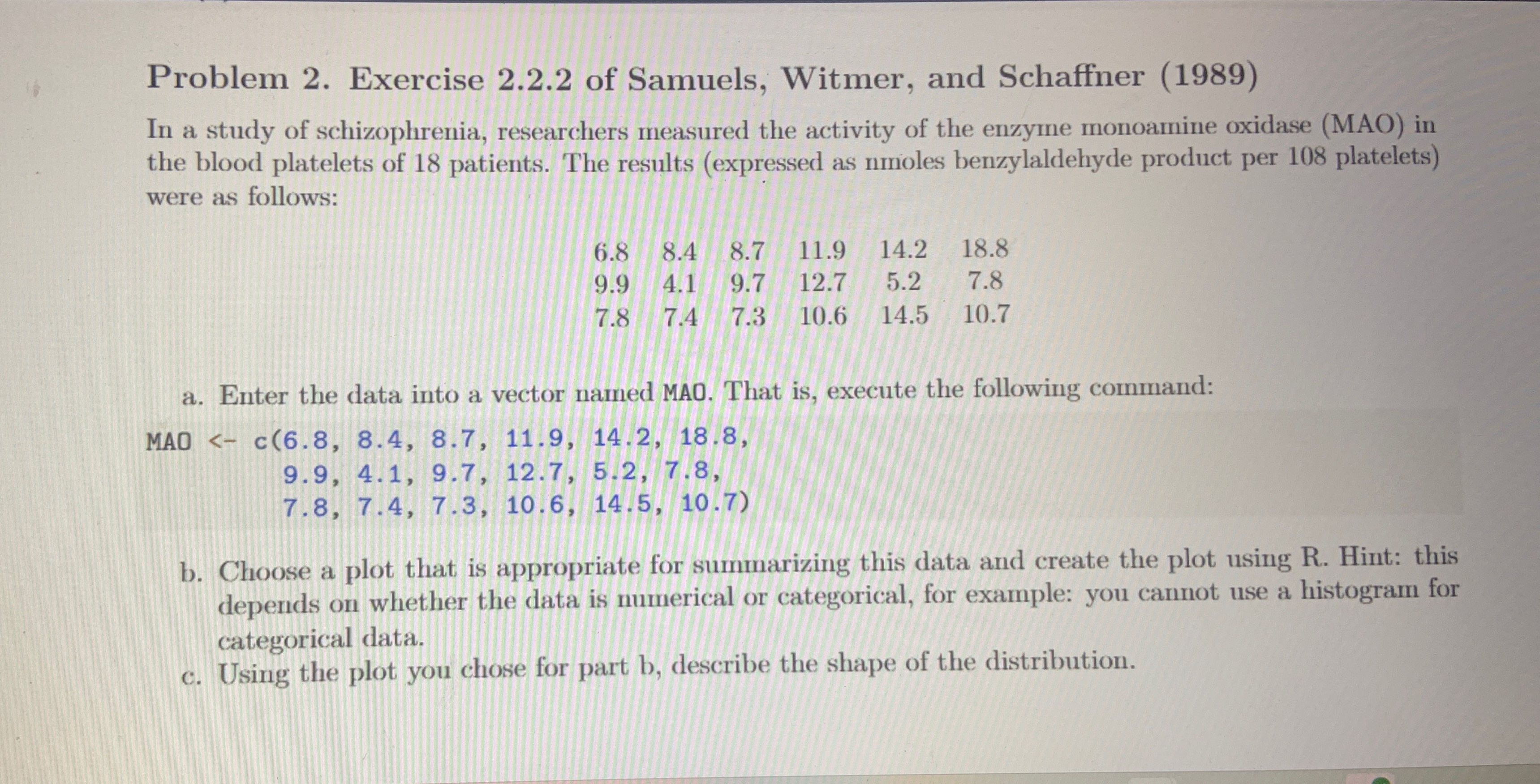  Problem 2. Exercise 2.2.2 of Samuels, Witmer, and Schaffner (1989) In