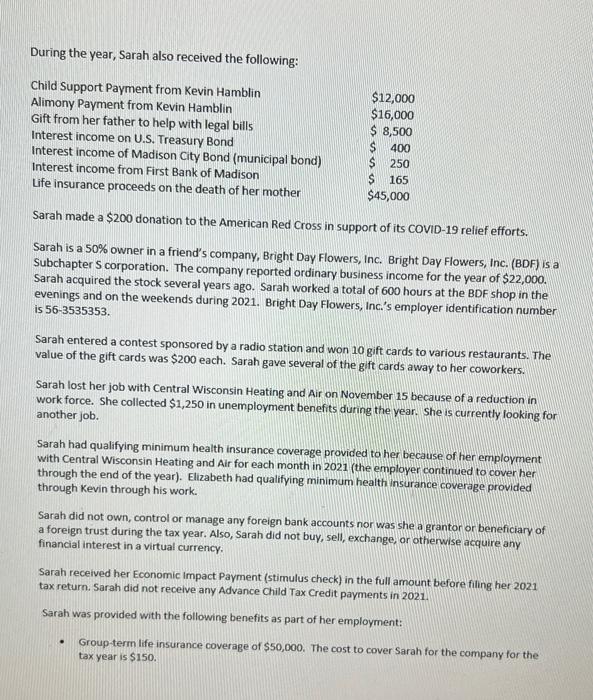the 2021 federal income tax return for Sarah Hamblin. Be sure to