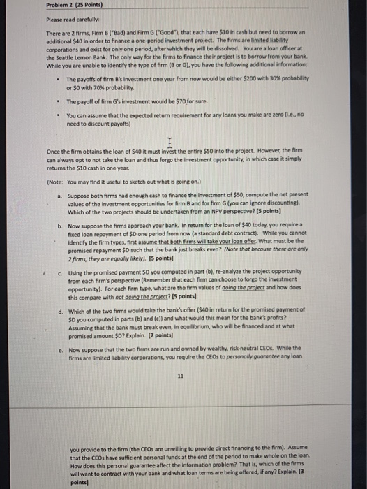 Firm B ("Bad) and Firm G("Good that each have $10 in cash