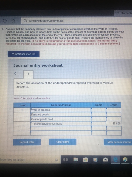  chapter 4. Assume that the company allocates any underapplied or overapplied