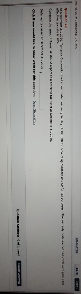 Time: 05:26 PM / Remaining: 277 min. CALCULATOR