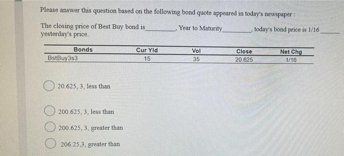  Please answer this question based on the following bond quote appeared