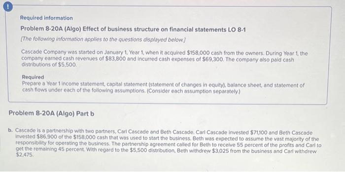  please answer ASAP! thanks! Required information Problem 8-20A (Algo) Effect of