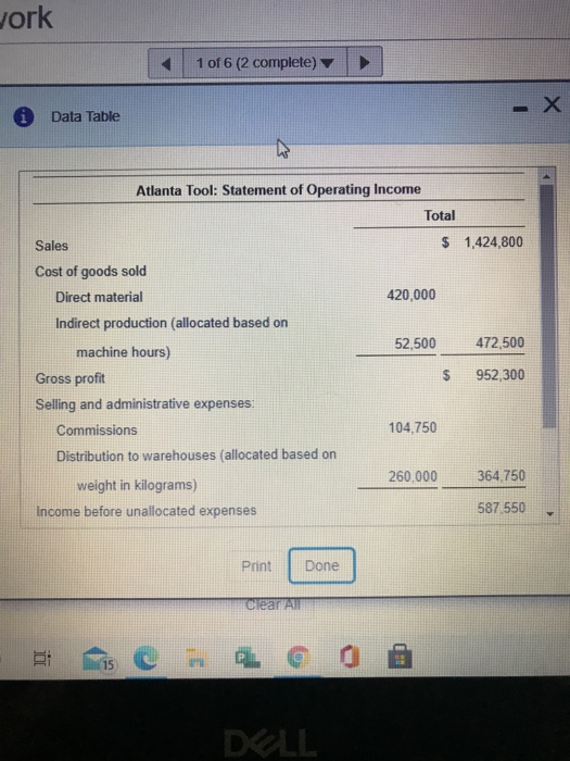  Jork 1 of 6 (2 complete) - X Data Table ho